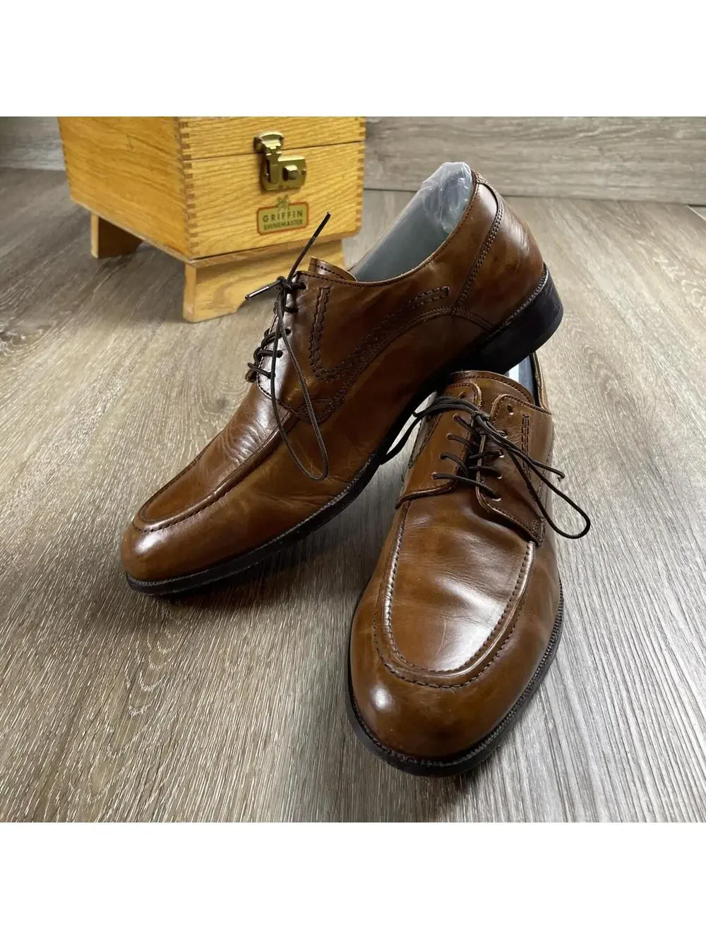 Johnston & Murphy Derby Dress Shoes Light Carmel Brown Men's Size 9M Leather